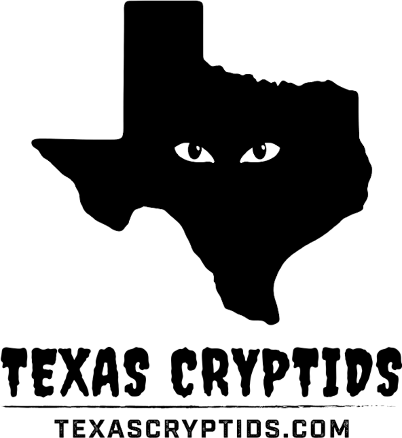 Texas Cryptids logo: the state of Texas with two eyes peering out